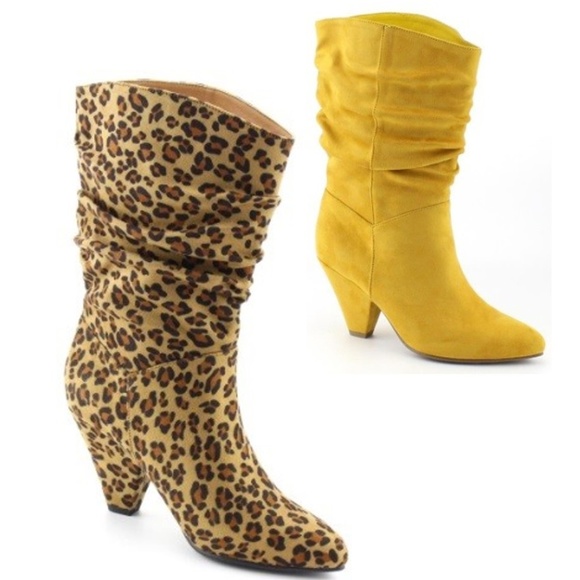 New! Size 8.5 Mustard Slouch Cuban Heel Boots - Picture 3 of 7